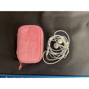 Apple 3.5mm Wired Headphones Set w/ Pink Velour Zippered Earbud Case